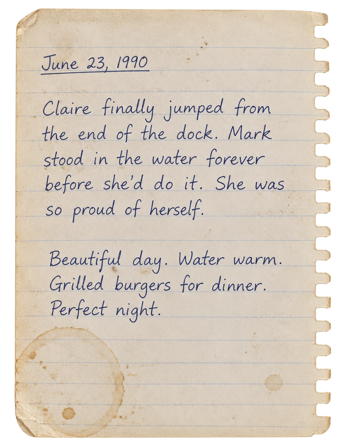 A handwritten Lake Log entry dated June 23, 1990.